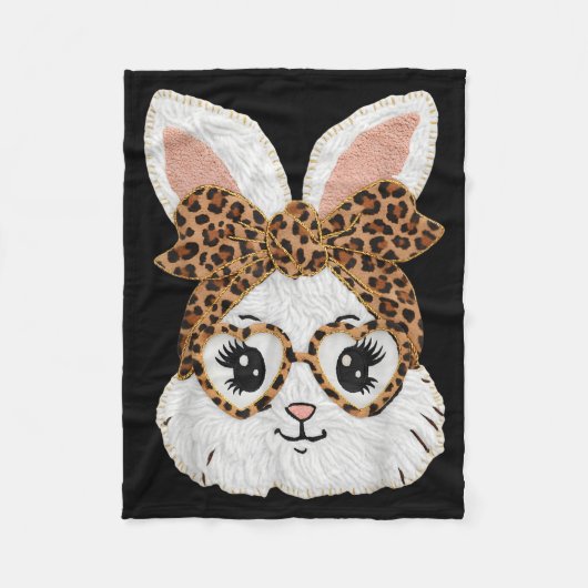 Niedliches Kaninchen-Gesicht Leopard Gles Mädchen Fleecedecke (Vorderseite)