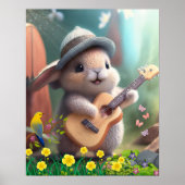 Niedliches Kaninchen Gitarre spielen im Garten der Poster (Vorne)