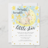 Niedliches Kaninchen Gold Twinkle Little Star Baby Einladung (Vorderseite)