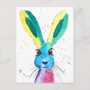Niedliches Kaninchen  Hase Aquarelltier farbenfroh Postkarte