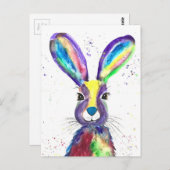 Niedliches Kaninchen  Hase Aquarelltier farbenfroh Postkarte (Vorne/Hinten)