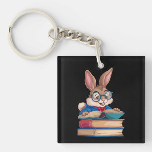 Niedliches Kaninchen Hase beim Lesen von Büchern O Schlüsselanhänger