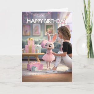 Niedliches Kaninchen im rosa Kleid mit Geschenken  Karte
