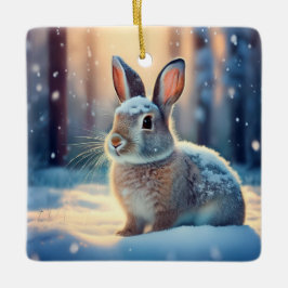 Niedliches Kaninchen in schneebedeckter Keramik Or Keramikornament