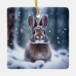 Niedliches Kaninchen in schneebedeckter Keramik Or Keramikornament