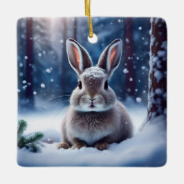 Niedliches Kaninchen in schneebedeckter Keramik Or Keramikornament