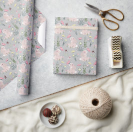 niedliches Kaninchen mit Blume und Schmetterlingen Geschenkpapier