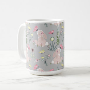 niedliches Kaninchen mit Blume und Schmetterlingen Kaffeetasse