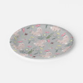 niedliches Kaninchen mit Blume und Schmetterlingen Pappteller (Schrägansicht)