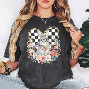 Niedliches Kaninchen mit Brille und floralem Herze T-Shirt