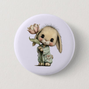 Niedliches Kaninchen mit einer Tulpe Button