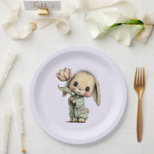 Niedliches Kaninchen mit einer Tulpe Pappteller
