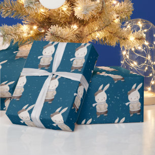 Niedliches Kaninchen mit Eis-Skaten Geschenkpapier