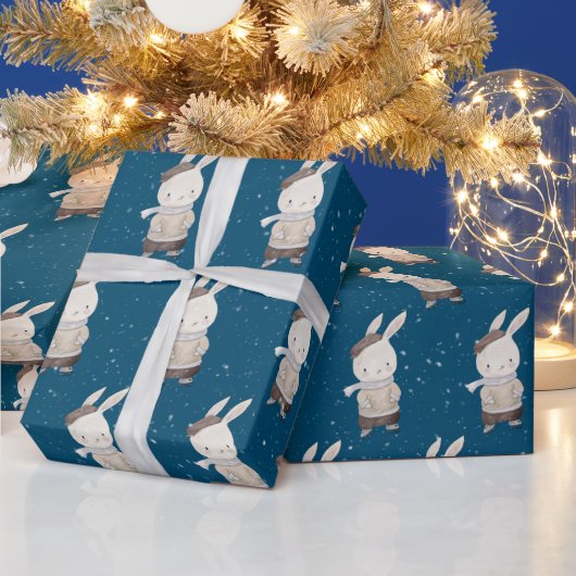 Niedliches Kaninchen mit Eis-Skaten Geschenkpapier (Feiertage)