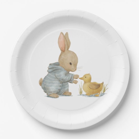 niedliches Kaninchen mit Ente Pappteller (Vorderseite)