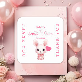 Niedliches Kaninchen mit Pink Balloon Girl Babydus Quadratischer Aufkleber