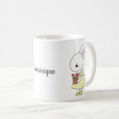 Niedliches Kaninchen mit rosa Blume Individuelle N Kaffeetasse (VorderseiteRechts)
