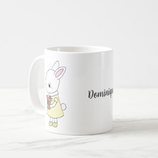 Niedliches Kaninchen mit rosa Blume Individuelle N Kaffeetasse (Vorderseite Links)