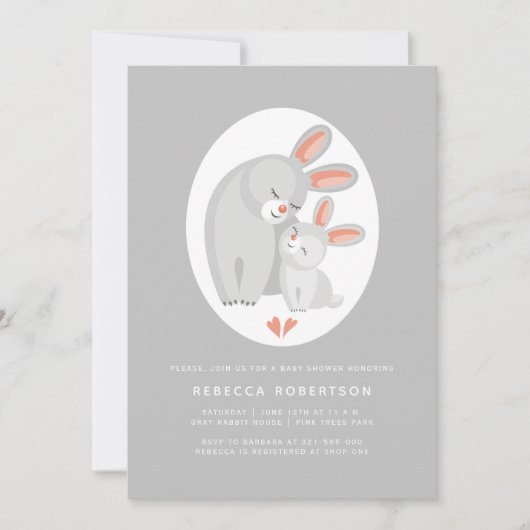 Niedliches Kaninchen Mutter und Babydusche Einladung (Vorderseite)