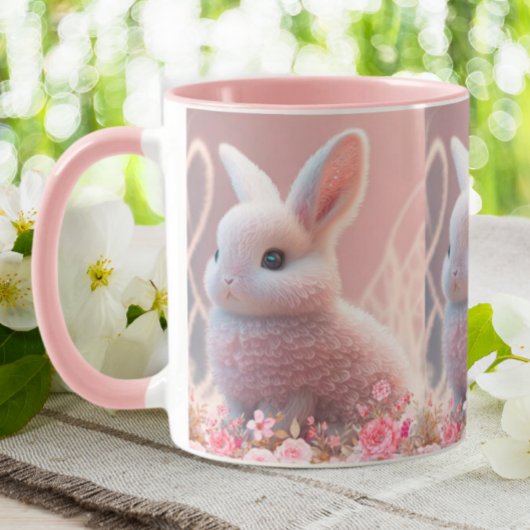 Niedliches Kaninchen Rosa Blumenzauber Hintergrund Tasse