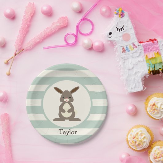 Niedliches Kaninchen, sonnig auf heller Seite grün Pappteller (Party)