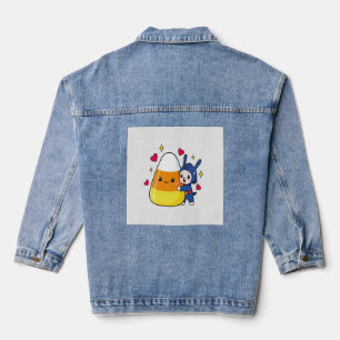 Niedliches Kaninchen umarmt Candy Corn Jeansjacke