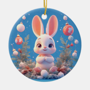 Niedliches Kaninchen umgeben von Dekorationen Keramik Ornament