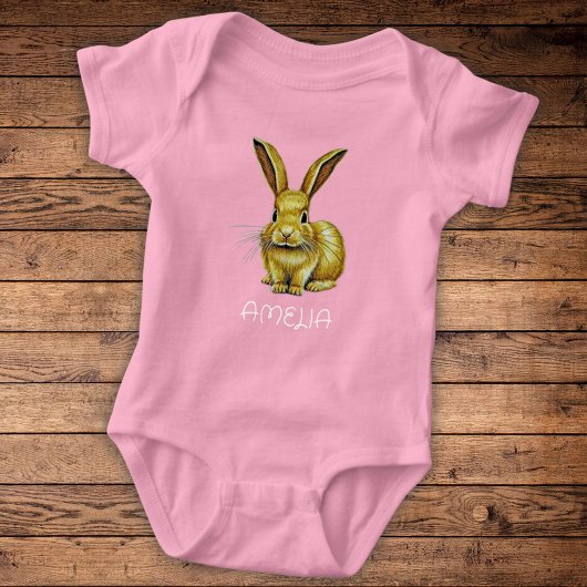 Niedliches Kaninchen und Individuelle Name Baby Strampler