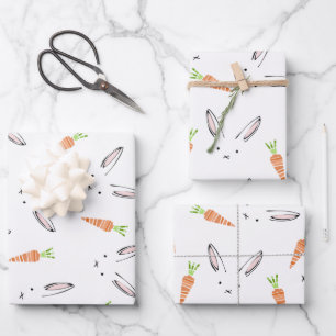 Niedliches Kaninchen- und Karottenwackelpapier Geschenkpapier Set