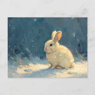 Niedliches Kaninchen während der Winterölmalerei Postkarte