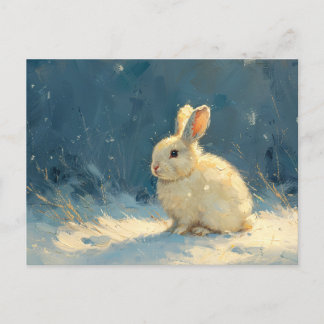 Niedliches Kaninchen während der Winterölmalerei Postkarte