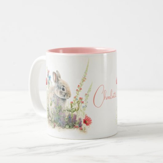 Niedliches Kaninchen Wasserfarbe Personalisiert Zweifarbige Tasse (Vorderseite Links)