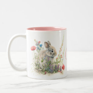 Niedliches Kaninchen Wasserfarbe Personalisiert Zweifarbige Tasse