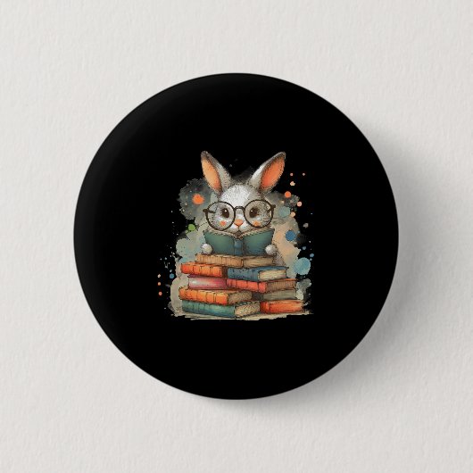 Niedliches Kaninchenbuch Ostern Geschenk Reading B Button (Vorderseite)