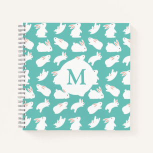 Niedliches Kaninchenmuster auf Aquamarinem Monogra Notizblock
