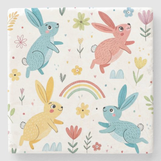Niedliches Kaninchenmuster Steinuntersetzer (Vorderseite)