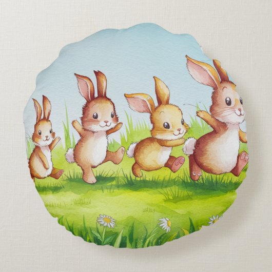 Niedliches Kaninchenpilz Rundes Kissen (Rückseite)