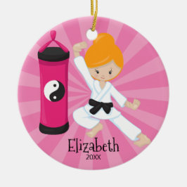 Niedliches Karate-Mädchen-personalisierte Keramik Ornament