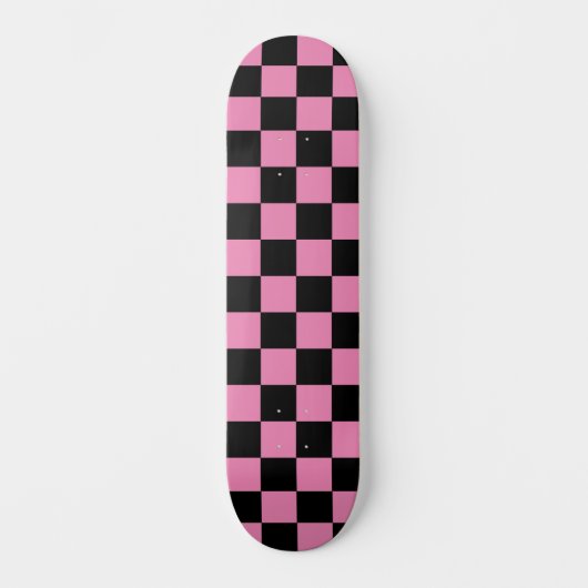 Niedliches kariertes (kariertes) rosa und schwarze skateboard (Vorderseite)