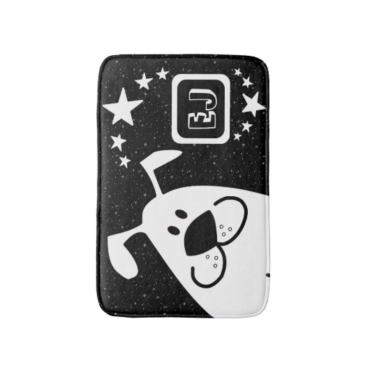 Niedliches Kartoon Dog Monogramm Badematte (Vorderseite Vertikal)