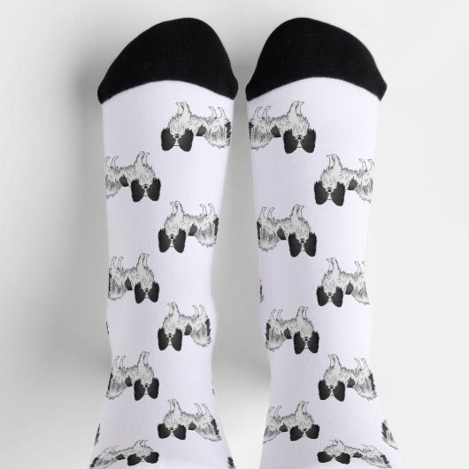 Niedliches Kartoon-Dog-Muster in Schwarzweiß-Papil Socken (Oben)