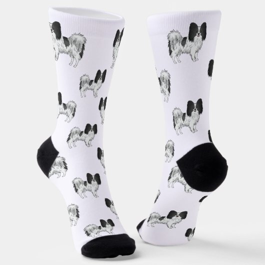 Niedliches Kartoon-Dog-Muster in Schwarzweiß-Papil Socken (Gewinkelt)