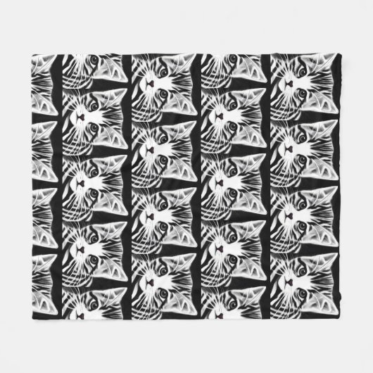 Niedliches Kätzchen gestreift Schwarz-weiß Fleecedecke (Vorderseite (Horizontal))