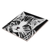 Niedliches Kätzchen gestreift Schwarz-weiß Fliese (Seite)