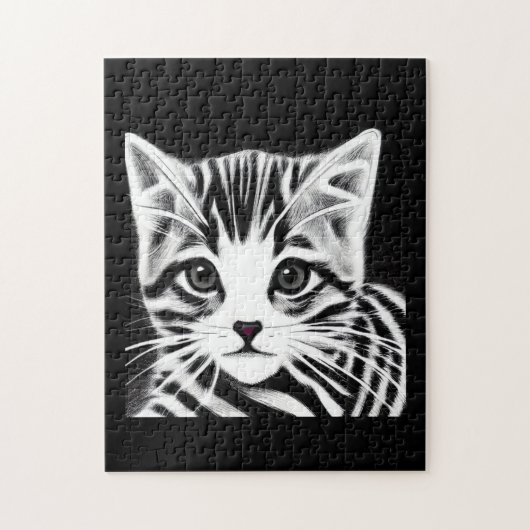 Niedliches Kätzchen gestreift Schwarz-weiß Puzzle (Vertikal)