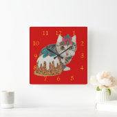 niedliches Kätzchen graue Tabbykatze, die Quadratische Wanduhr (Zuhause)