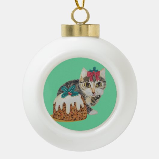 niedliches Kätzchen grauer Tabby, der Keramik Kugel-Ornament (Vorderseite)