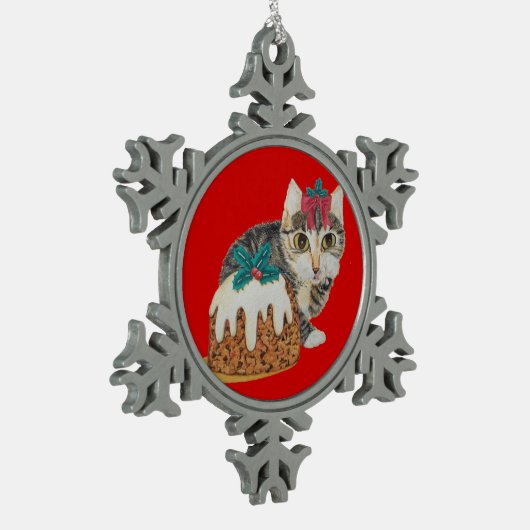 niedliches Kätzchen-Grautabak mit Pfefferkuchen Schneeflocken Zinn-Ornament (Links)