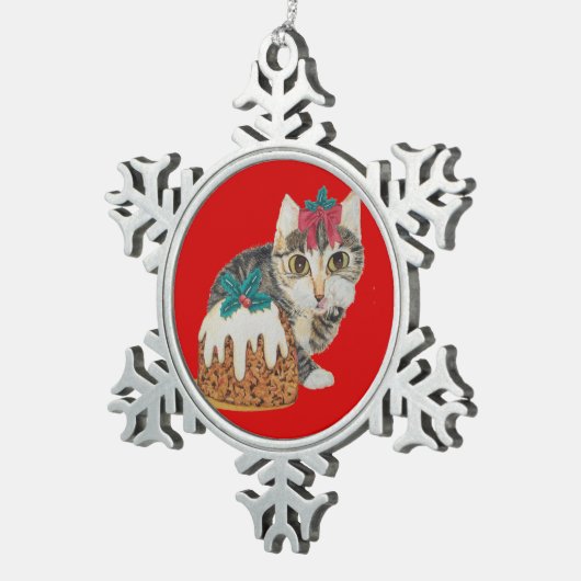 niedliches Kätzchen-Grautabak mit Pfefferkuchen Schneeflocken Zinn-Ornament (Rechts)