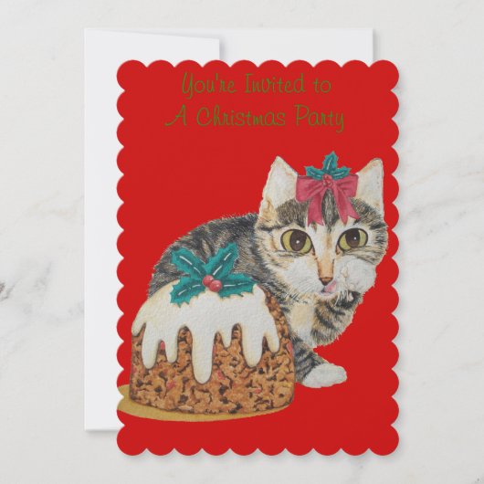 niedliches Kätzchen Grautabby, Pfotenlaub Weihnach Einladung (Vorderseite)